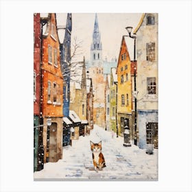 Cat In The Streets Of Tallinn   Estonia With Snow 3 Canvas Print