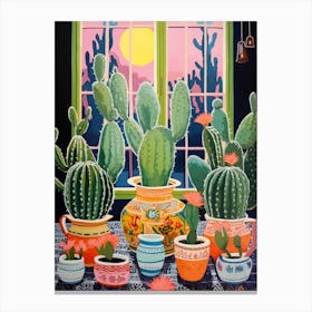 Cactus Painting Maximalist Still Life Moon Cactus 2 Canvas Print