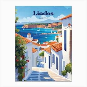 Lindos Dodecanese Greece Digital Travel Art Canvas Print