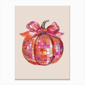 Coquette Bow Disco Pumpkin – Trendy Aesthetic Fall Decor With A Chic Twist 3 Canvas Print