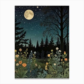 Moonlight In The Forest Style William Morris Art Print 5 Canvas Print