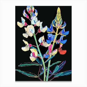 Neon Flowers On Black Bluebonnet 1 Canvas Print