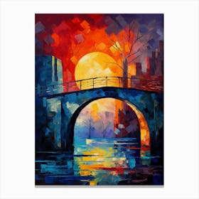 Stone Bridge at Sunset II, Abstract Vibrant Colorful Painting in Van Gogh Style Canvas Print