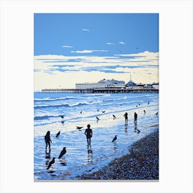 Linocut Of Brighton Beach East Sussex 2 Canvas Print