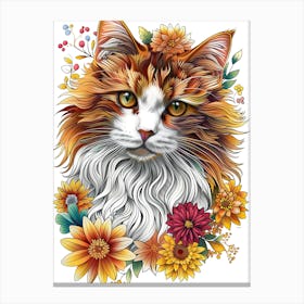 Cat With Flowers 7 Canvas Print