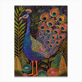 Folky Floral Peacock With The Plants 8 Canvas Print