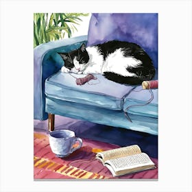 Cat Sleeping On Couch Canvas Print