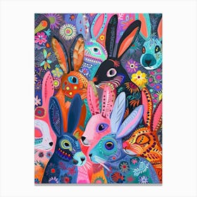 Kitsch Colourful Bunnies 3 Canvas Print
