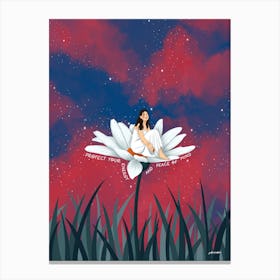 Woman Sitting On Giant Flower, Protect Your Peace Canvas Print