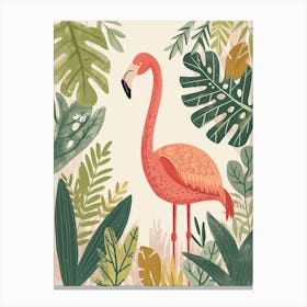 Andean Flamingo And Philodendrons Minimalist Illustration 3 Canvas Print