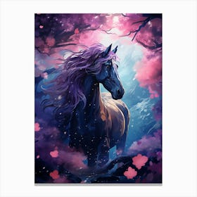 Horse A Purple Sky With Purple Flowers Canvas Print