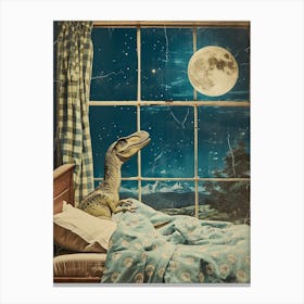 Dinosaur In Bed Retro Collage 2 Canvas Print