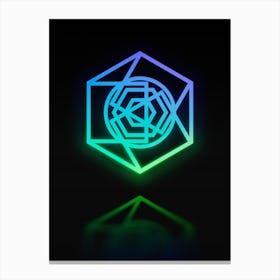 Neon Blue and Green Abstract Geometric Glyph on Black n.0069 Canvas Print