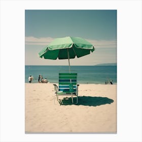 Green Chair And Brach Umbrella  Summer Photography 3 Canvas Print