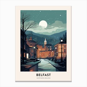 Winter Night  Travel Poster Belfast Northern Ireland 3 Canvas Print