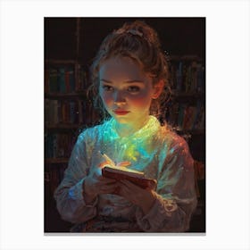 Little Girl Reading Book Canvas Print