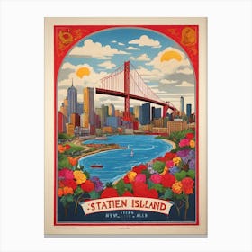 taten Island New York Colourful Silkscreen Illustrati 0 Canvas Print