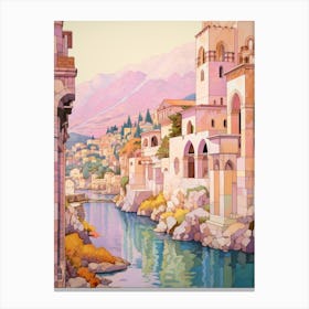 Kotor Montenegro 3 Vintage Pink Travel Illustration Canvas Print