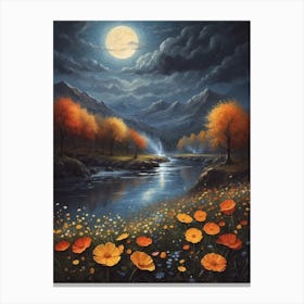 Moonlight Over The River Canvas Print