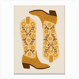 Cowgirl Boots   Yellow Monotone Canvas Print
