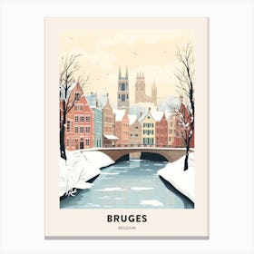 Vintage Winter Travel Poster Bruges Belgium 8 Canvas Print