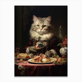 Cat Fine Dining Rococo Style 1 Canvas Print