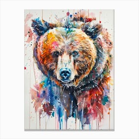 Grizzly Bear Colourful Watercolour 4 Canvas Print