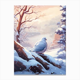 Pidgeon In The Snow 2 Canvas Print