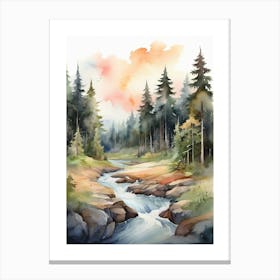 Taiga watercolor landscape, high quality watercolor forest background.17 Canvas Print