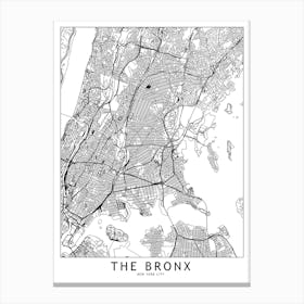 The Bronx White Map Canvas Print