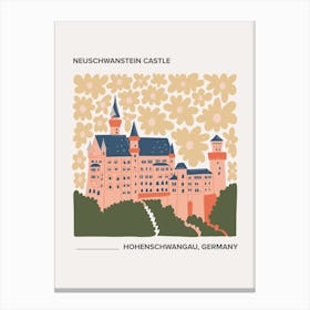 Neuschwanstein Castle, Germany, Warm Colours Illustration Travel Poster 2 Canvas Print