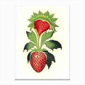 A Single Strawberry, Fruit, Vintage Botanical Canvas Print