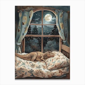Dinosaur In Bed With The Moon 2 Canvas Print