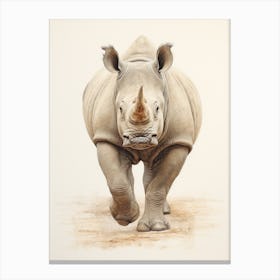 Sepia Illustration Of A Rhino 3 Canvas Print