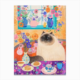 Tea Time With A Himalayan Cat 1 Canvas Print