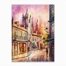 Watercolor Of Old Town Lisbon Canvas Print