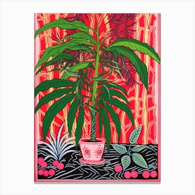 Pink And Red Plant Illustration Areca Palm 2 Canvas Print