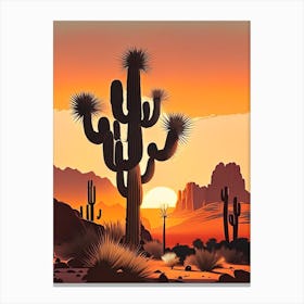 Joshua Trees At Dawn In Desert Retro Illustration (1) Canvas Print