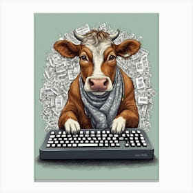 Cow On A Computer Canvas Print