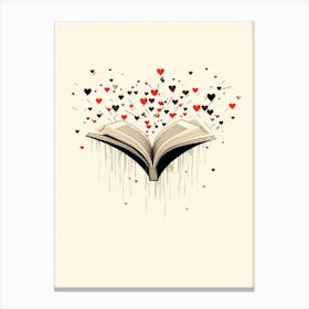 Open Book Red & Black Hearts Canvas Print
