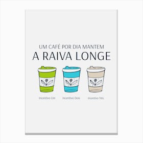 A Raiva Longe - Design Creator For Coffee Enthusiasts Featuring A Quote In Portuguese - coffee, latte, iced coffee, cute, caffeine Canvas Print