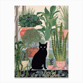 Black Cat And House Plants 1 Canvas Print