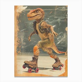 Retro Dinosaur Roller Skating 2 Canvas Print