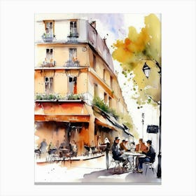Paris city, passersby, cafes, apricot atmosphere, watercolors.16 Canvas Print
