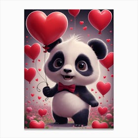 Panda Bear With Hearts Canvas Print