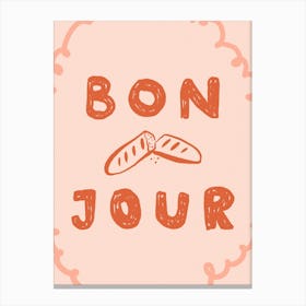 Bonjour Baguette. Whimsical Illustration with French Quote Canvas Print