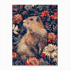 Groundhog In Flowers Inspired by William Morris 1 Canvas Print