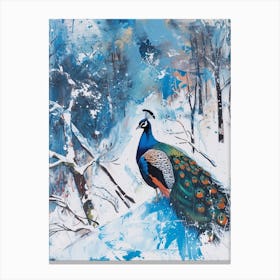 Peacock In A Winter Setting Painting 1 Canvas Print