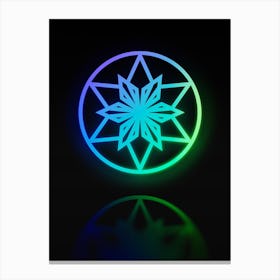 Neon Blue and Green Abstract Geometric Glyph on Black n.0452 Canvas Print