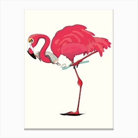 Flamingo Brushing Teeth Canvas Print